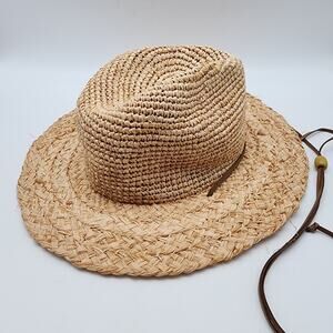 Orvis Packable Raffia Sun Hat One Size Lightweight Weave Leather Band 3" Brim